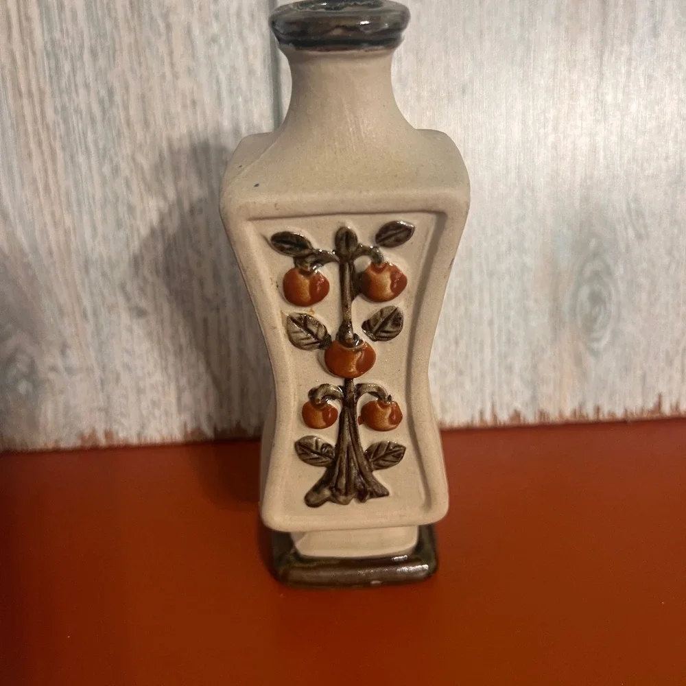 Vintage Japanese Ceramic Bud Vase Orange Fruit Tree Relief‎ MCM Decor Made Japan